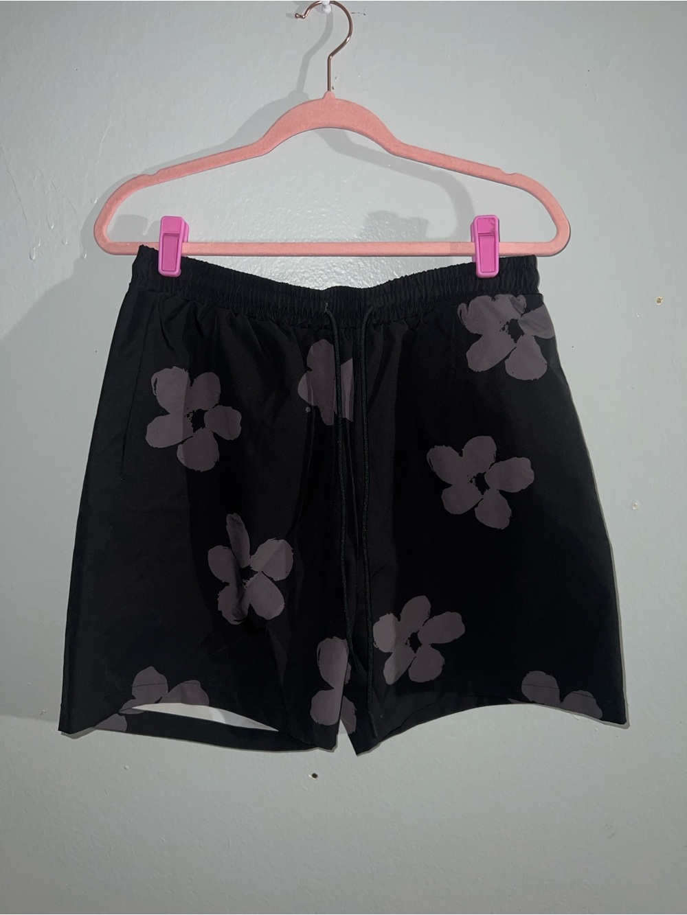 Women’s Black Floral Athletic Shorts with Drawstring Waist